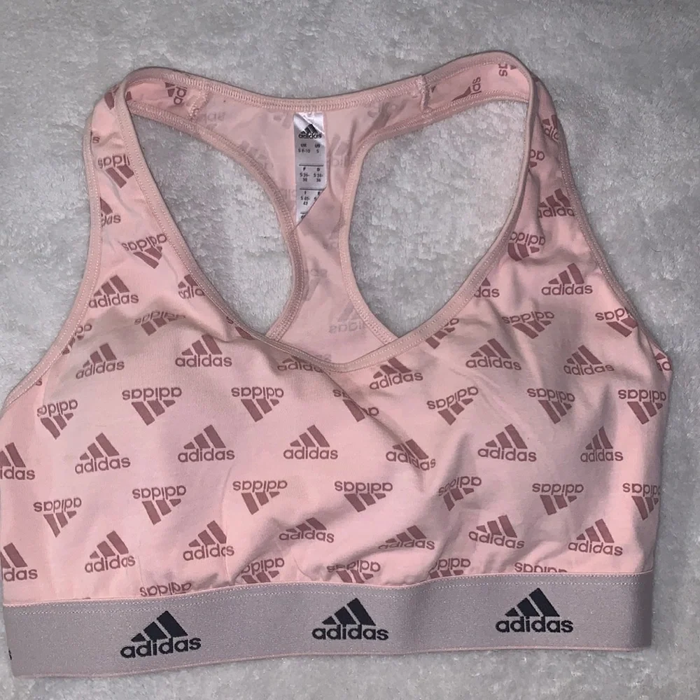 S Adidas Banded Baby Pink Sports Bra With All Over Logo